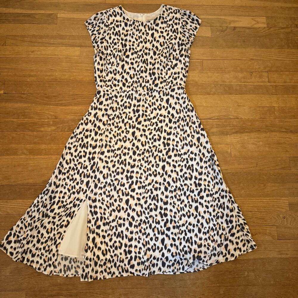 Loft black tan animal print cap sleeve maxi a-line dress size 10
 b29